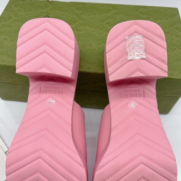 Gucci Logo Rubber Platform Heel Clogs Mules Slip On 725899 Pink Wms EU 39 US 9 - Picture 12 of 14